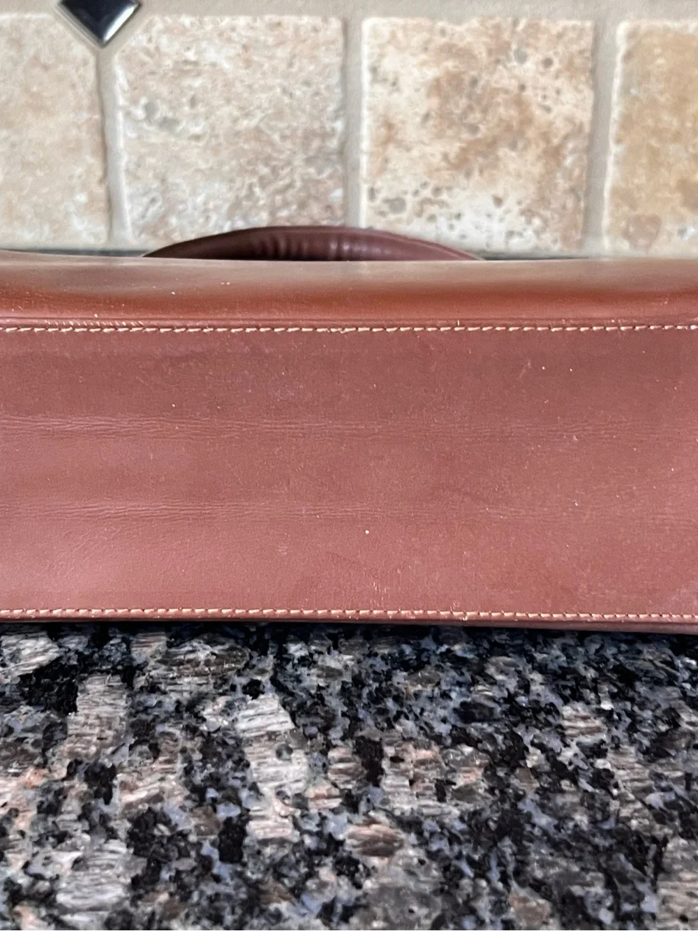 Vintage French Brown Leather| Made in France Top Handle Handbag | 1950s 1960s